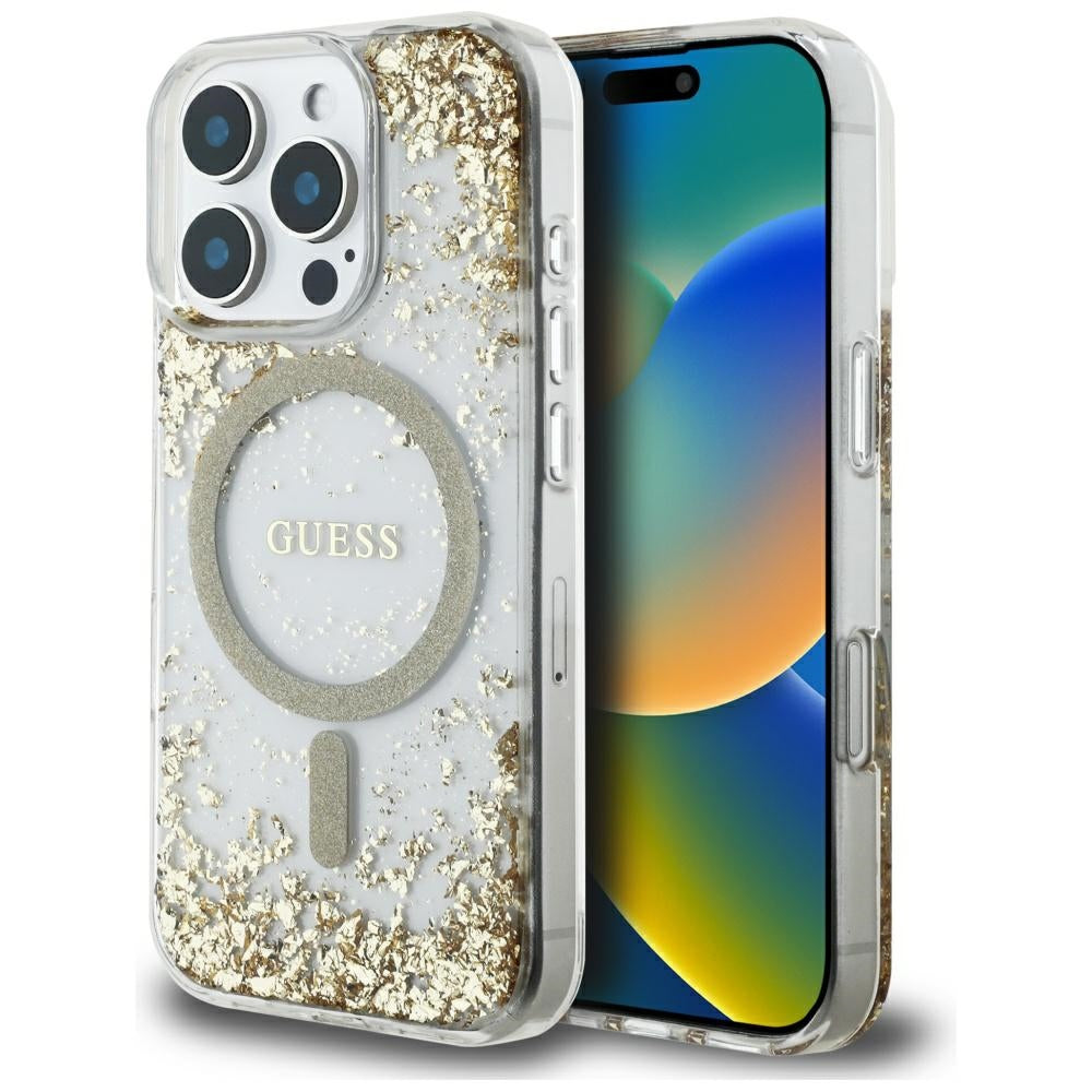 Θήκη MagSafe για Apple iPhone 16 Pro Max, Guess, Resin Bottom Glitter, Χρυσή