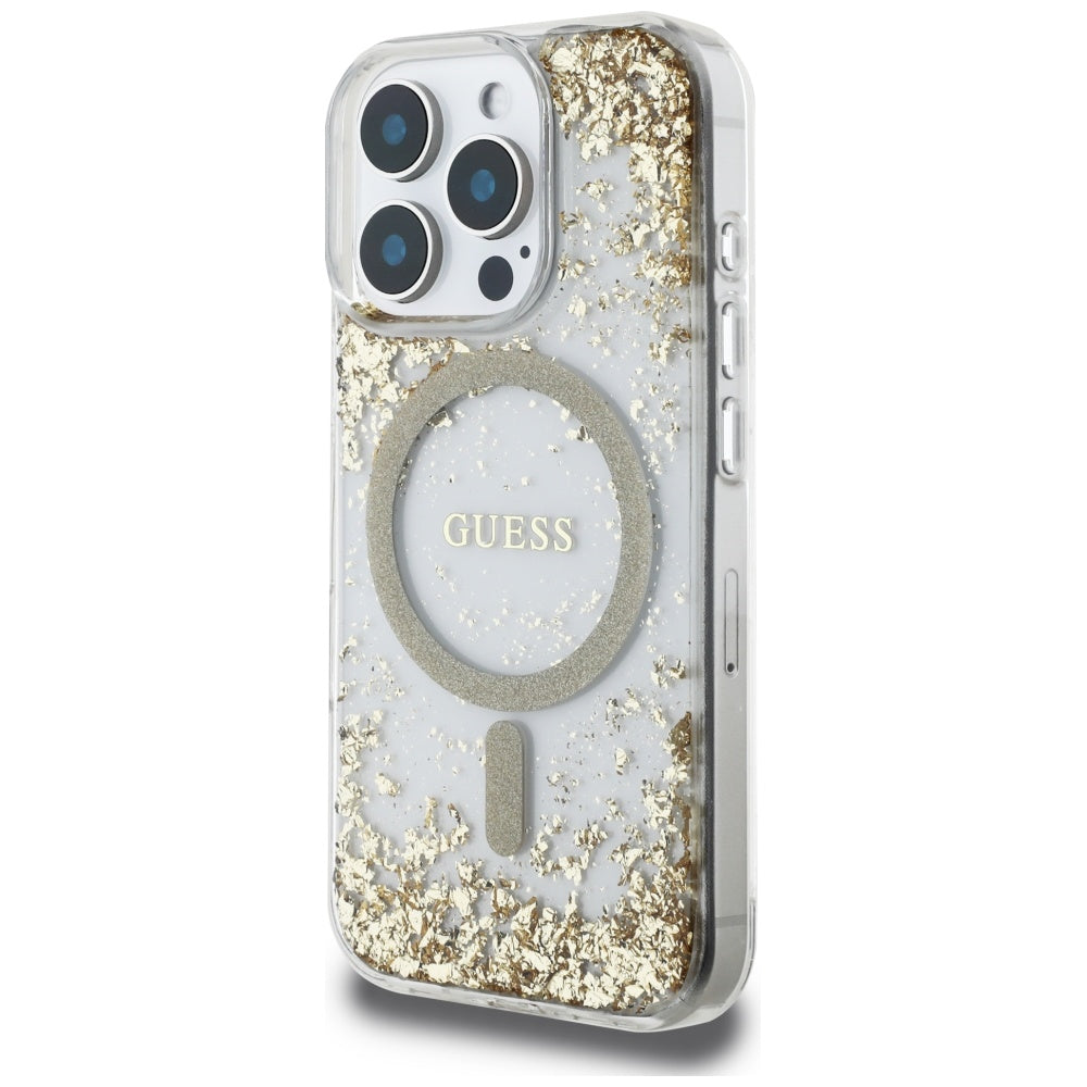 Θήκη MagSafe για Apple iPhone 16 Pro Max, Guess, Resin Bottom Glitter, Χρυσή