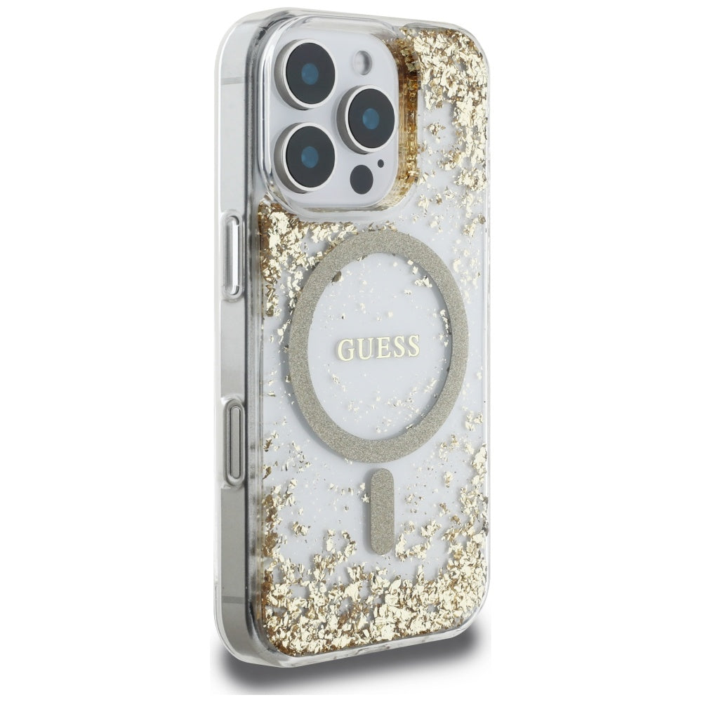 Θήκη MagSafe για Apple iPhone 16 Pro Max, Guess, Resin Bottom Glitter, Χρυσή