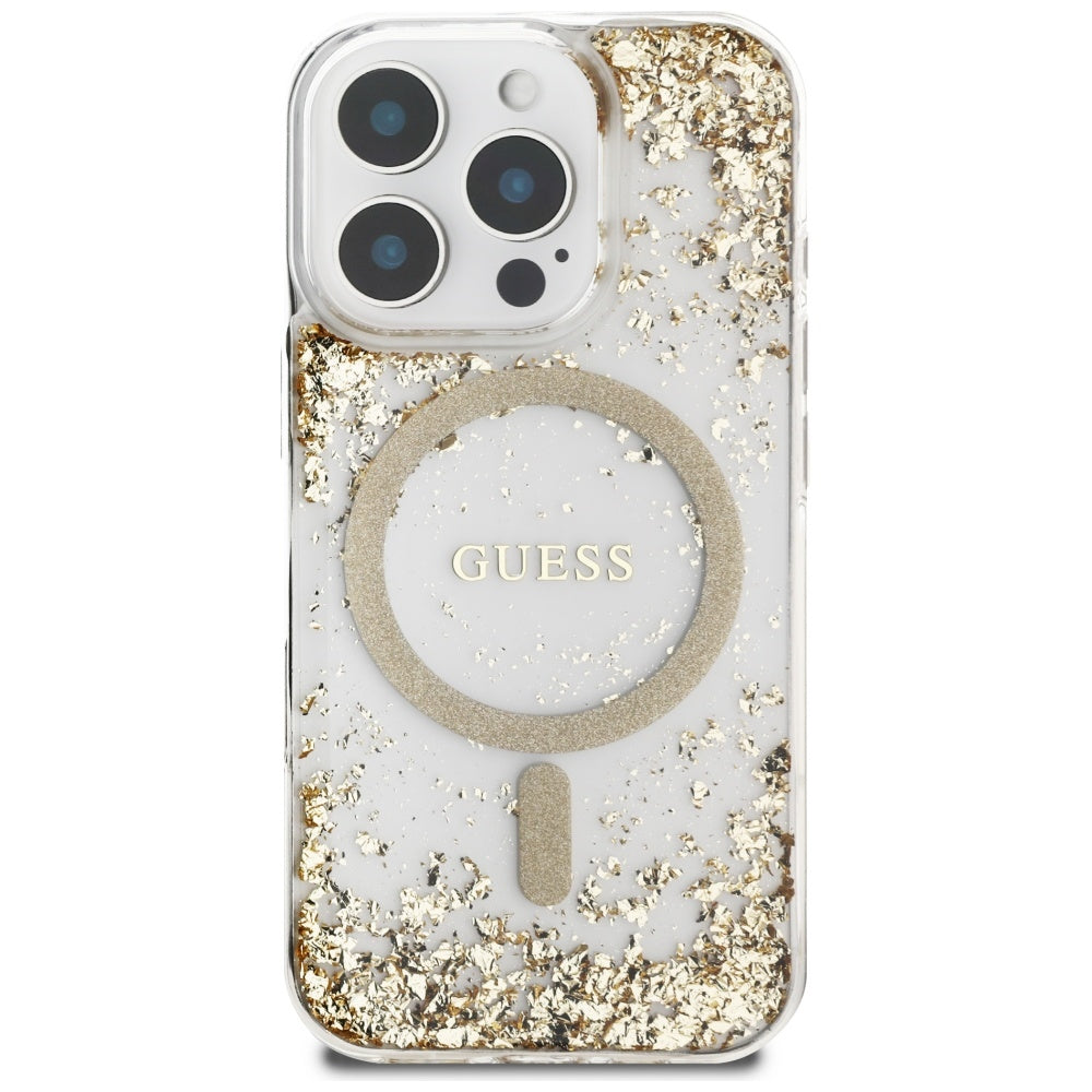 Θήκη MagSafe για Apple iPhone 16 Pro Max, Guess, Resin Bottom Glitter, Χρυσή
