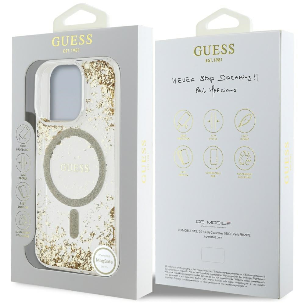 Θήκη MagSafe για Apple iPhone 16 Pro Max, Guess, Resin Bottom Glitter, Χρυσή