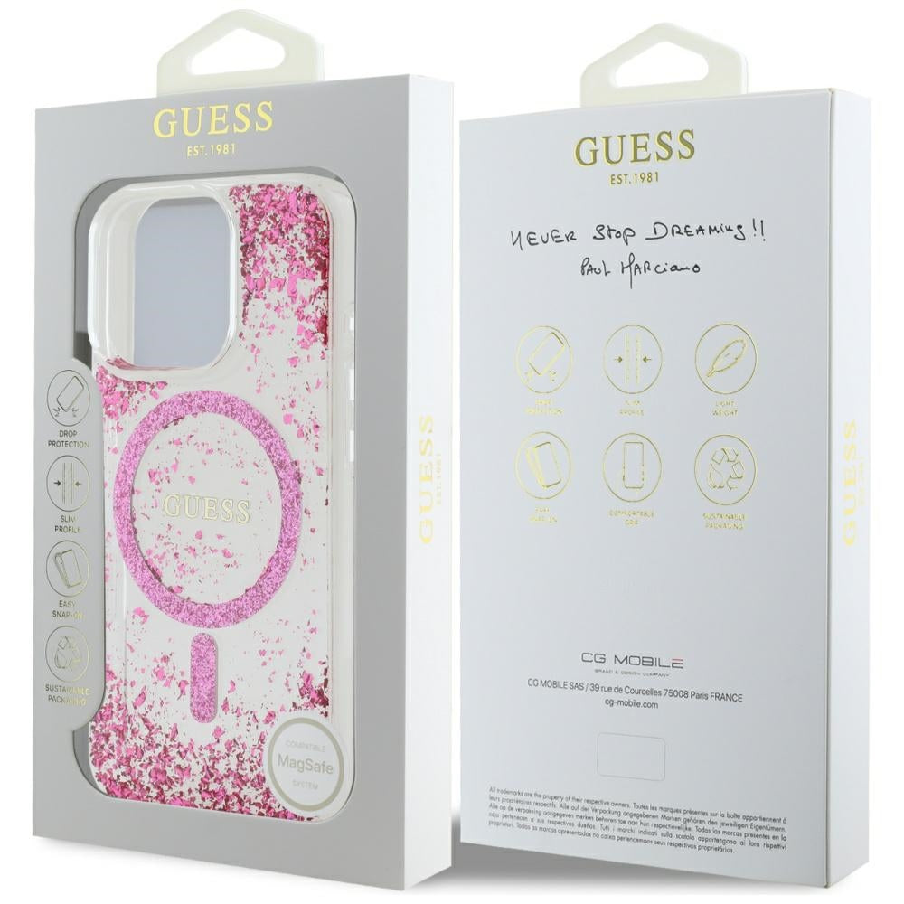 Θήκη MagSafe για Apple iPhone 16 Pro Max, Guess, Resin Bottom Glitter, Ροζ