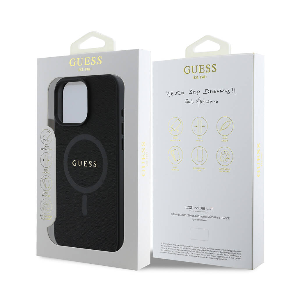 Θήκη MagSafe για Apple iPhone 16 Pro Max, Guess, Saffiano Classic Logo, Μαύρη