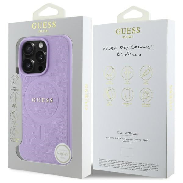 MagSafe Case for Apple iPhone 16 Pro Max, Guess, Saffiano, Purple