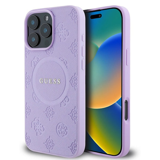 Θήκη MagSafe για Apple iPhone 16 Pro Max, Guess, Saffiano Peony Classic Logo, Μωβ