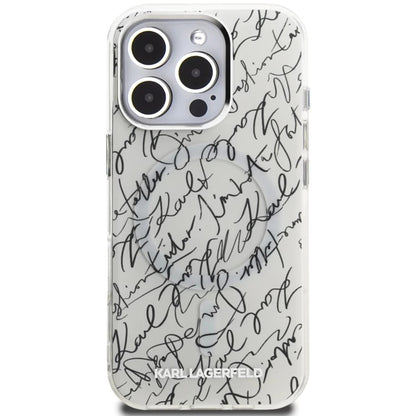 Θήκη MagSafe για Apple iPhone 16 Pro Max, Karl Lagerfeld, IML Karl Script Pattern, Λευκή
