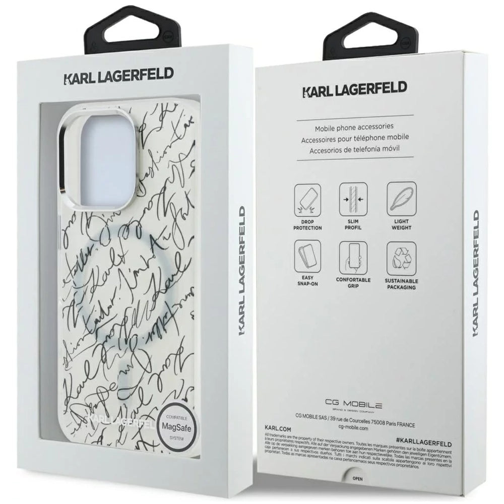 Θήκη MagSafe για Apple iPhone 16 Pro Max, Karl Lagerfeld, IML Karl Script Pattern, Λευκή