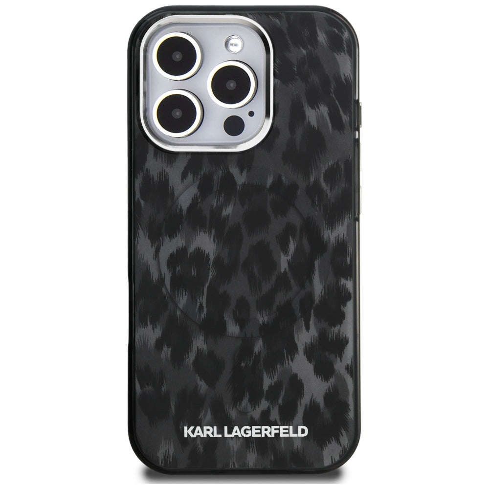 MagSafe Case for Apple iPhone 16 Pro Max, Karl Lagerfeld, IML Leopard Pattern, Black