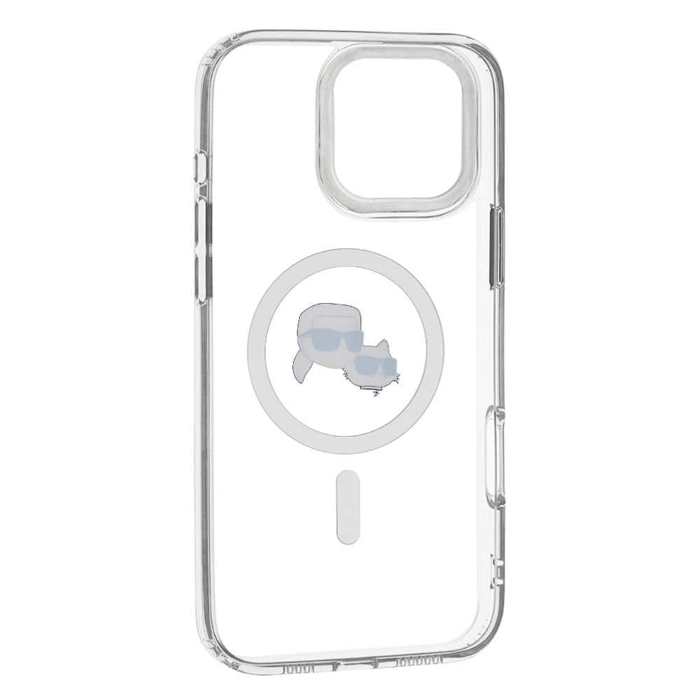 Θήκη MagSafe για Apple iPhone 16 Pro Max, Karl Lagerfeld, IML Metal Karl & Choupette's Heads, Λευκή