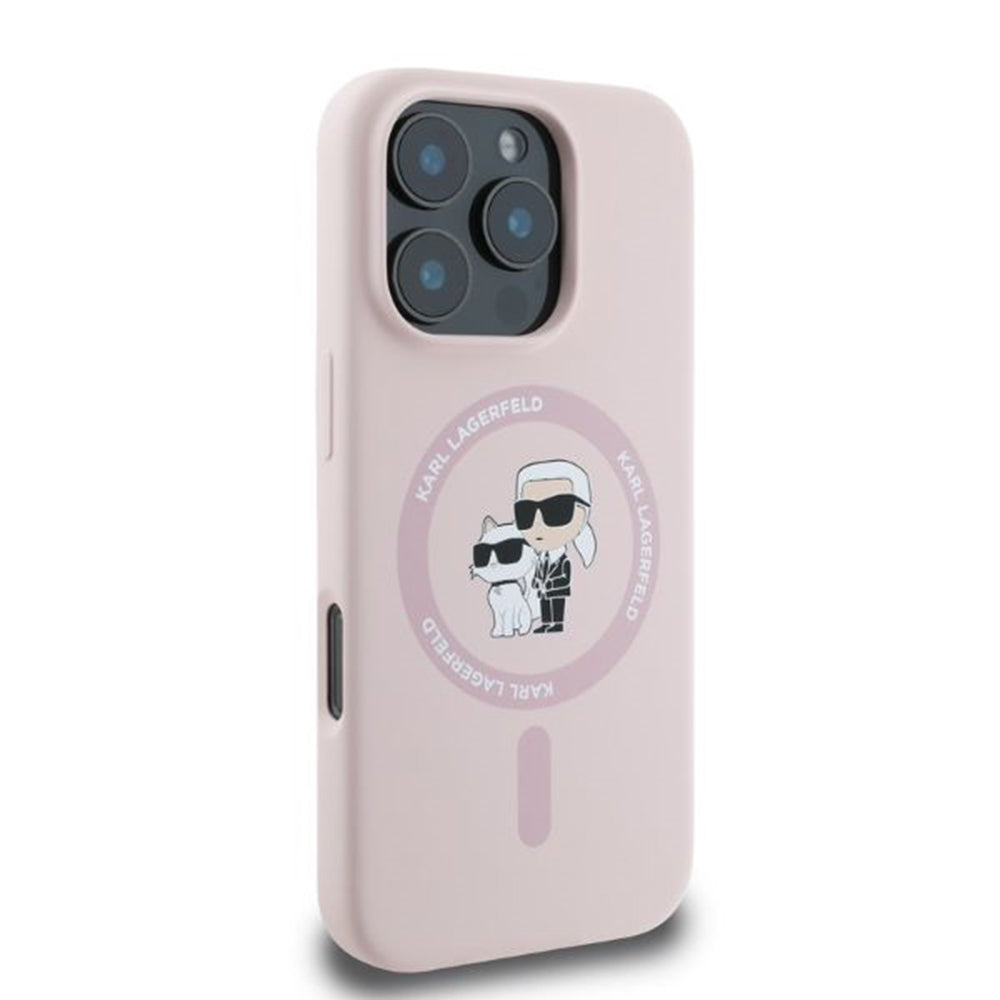 Θήκη MagSafe για Apple iPhone 16 Pro Max, Karl Lagerfeld, Silicone Ring Karl & Choupette, Ροζ