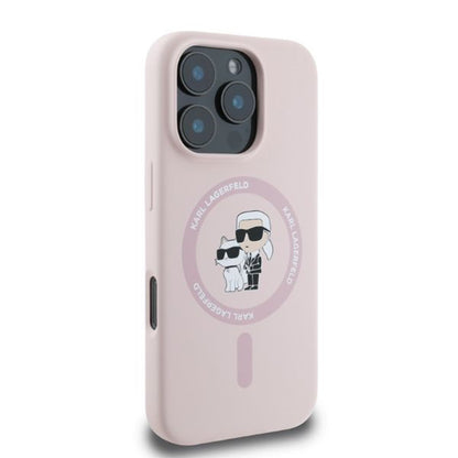 Θήκη MagSafe για Apple iPhone 16 Pro Max, Karl Lagerfeld, Silicone Ring Karl & Choupette, Ροζ