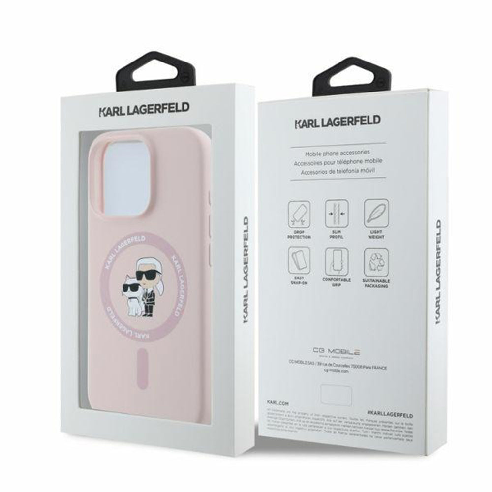Θήκη MagSafe για Apple iPhone 16 Pro Max, Karl Lagerfeld, Silicone Ring Karl & Choupette, Ροζ