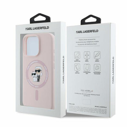 Θήκη MagSafe για Apple iPhone 16 Pro Max, Karl Lagerfeld, Silicone Ring Karl & Choupette, Ροζ