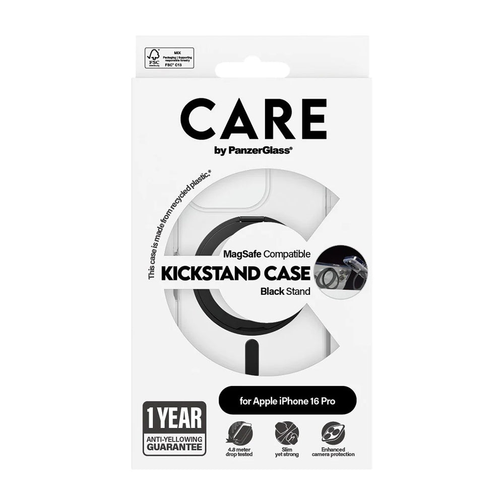 Θήκη MagSafe για Apple iPhone 16 Pro, PanzerGlass, με Χαρακτηριστικό Kickstand, Διαφανής Μαύρη