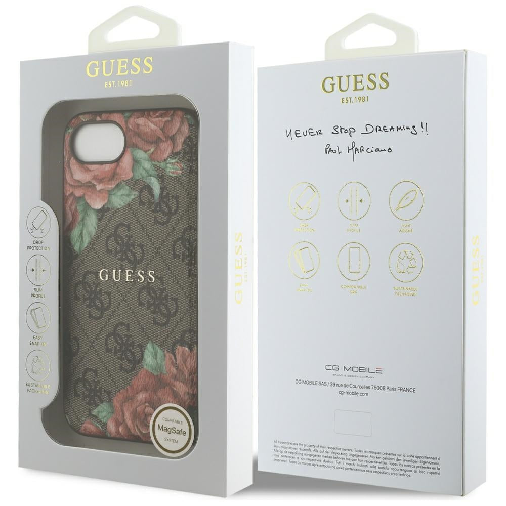 Θήκη MagSafe για Apple iPhone 16e, Guess, 4G Flowers Print, Καφέ
