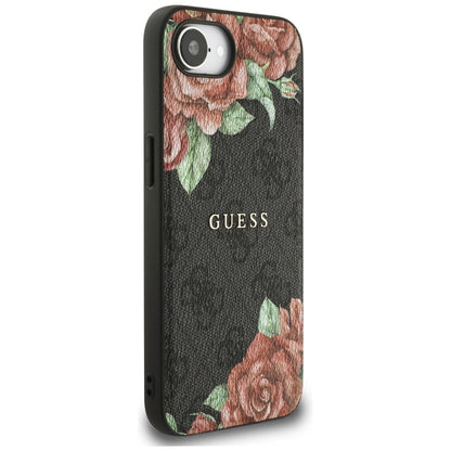 MagSafe Case for Apple iPhone 16e, Guess, 4G Flowers Print, Black