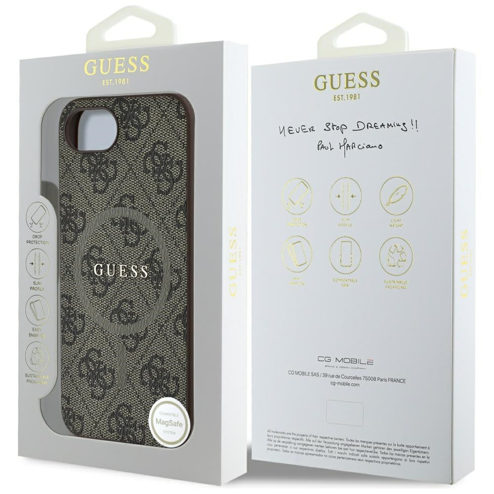 Θήκη MagSafe για Apple iPhone 16e, Guess, 4G Ring Classic Logo, Καφέ