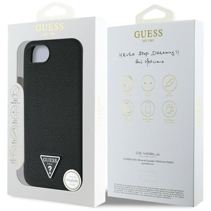 Θήκη MagSafe για Apple iPhone 16e, Guess, Grained Triangle Logo, Μαύρη