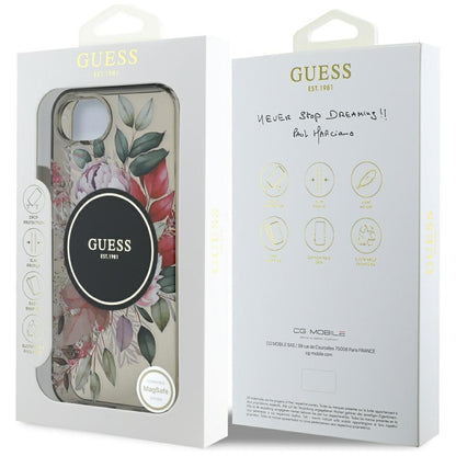 Θήκη MagSafe για Apple iPhone 16e, Guess, IML Flowers, Μαύρη