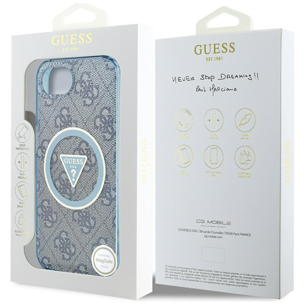 Θήκη MagSafe για Apple iPhone 16e, Guess, IML Glitter 4G Circle Triangle, Μπλε