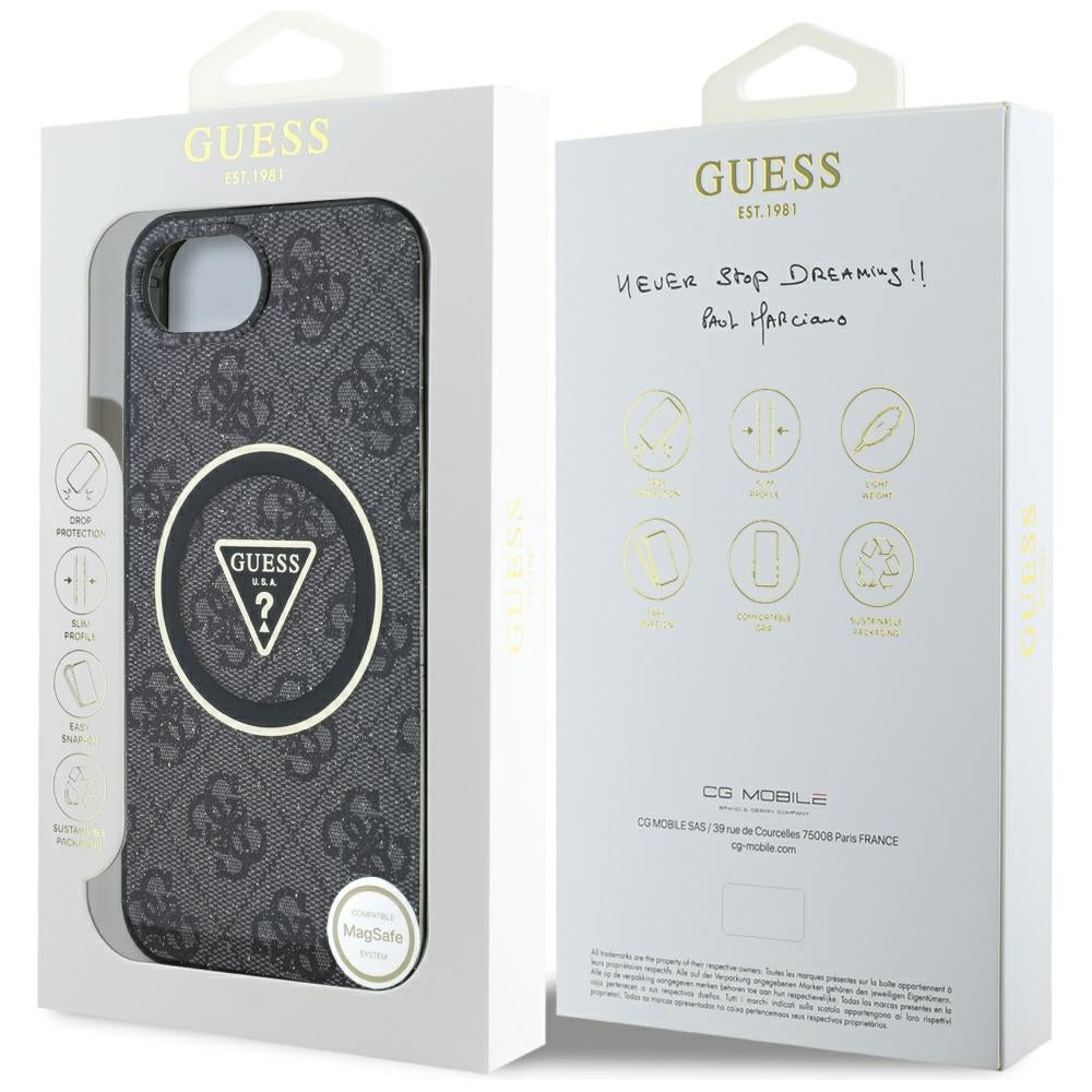 Θήκη MagSafe για Apple iPhone 16e, Guess, IML Glitter 4G Circle Triangle, Μαύρη