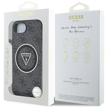 Θήκη MagSafe για Apple iPhone 16e, Guess, IML Glitter 4G Circle Triangle, Μαύρη