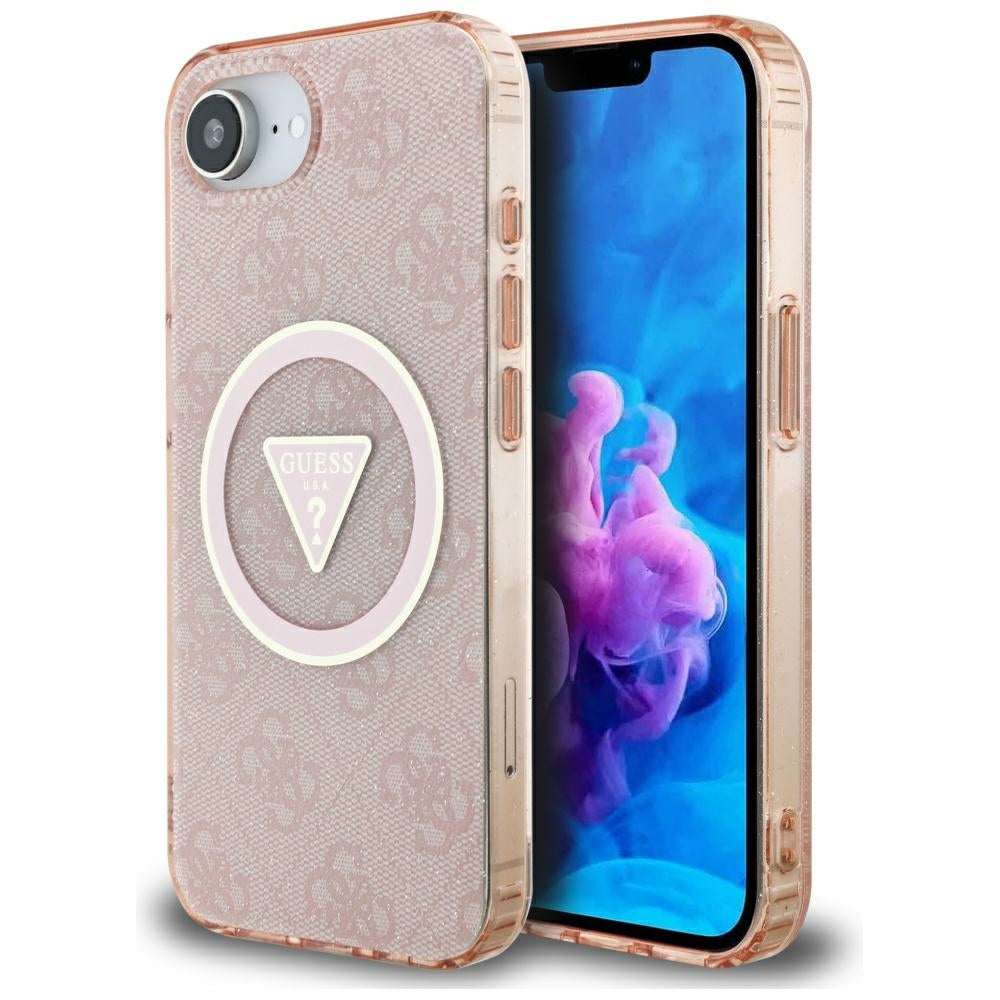 Θήκη MagSafe για Apple iPhone 16e, Guess, IML Glitter 4G Circle Triangle, Ροζ