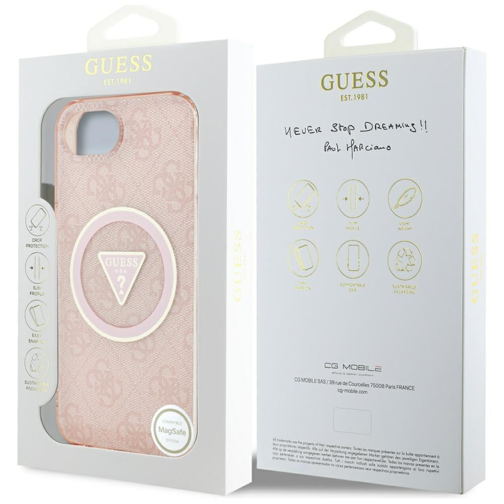 Θήκη MagSafe για Apple iPhone 16e, Guess, IML Glitter 4G Circle Triangle, Ροζ