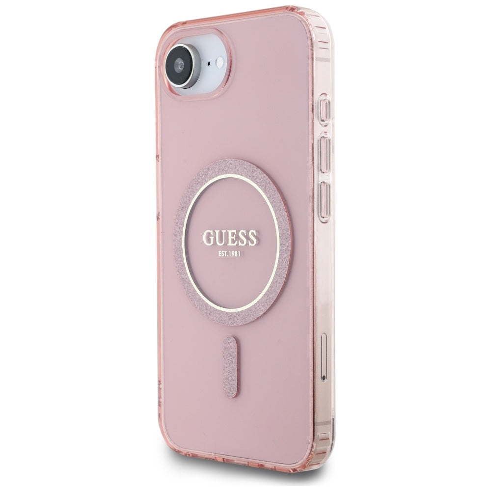 Θήκη MagSafe για Apple iPhone 16e, Guess, IML Glitter Circle, Ροζ