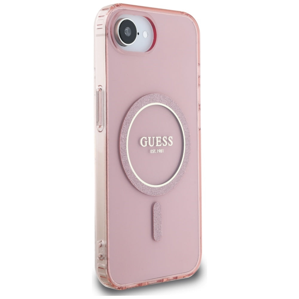 Θήκη MagSafe για Apple iPhone 16e, Guess, IML Glitter Circle, Ροζ