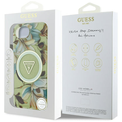 Θήκη MagSafe για Apple iPhone 16e, Guess, IML Metal Glitter Flowers Triangle, Πράσινο