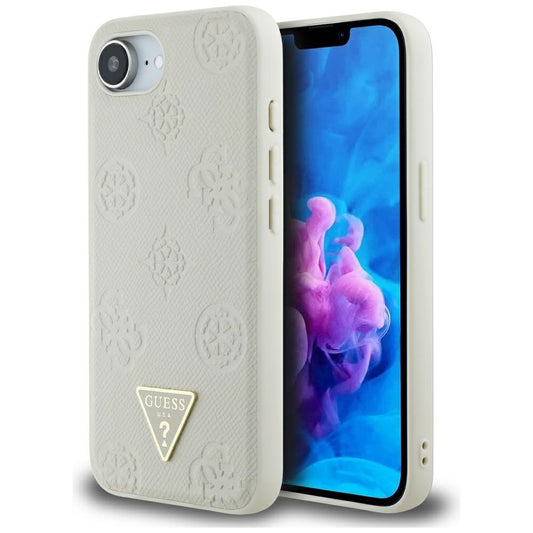 Θήκη MagSafe για Apple iPhone 16e, Guess, Peony Grained Hot Stamp Triangle, Μπεζ
