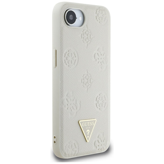 Θήκη MagSafe για Apple iPhone 16e, Guess, Peony Grained Hot Stamp Triangle, Μπεζ