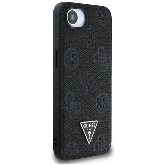 Θήκη MagSafe για Apple iPhone 16e, Guess, Peony Grained Hot Stamp Triangle, Μαύρη