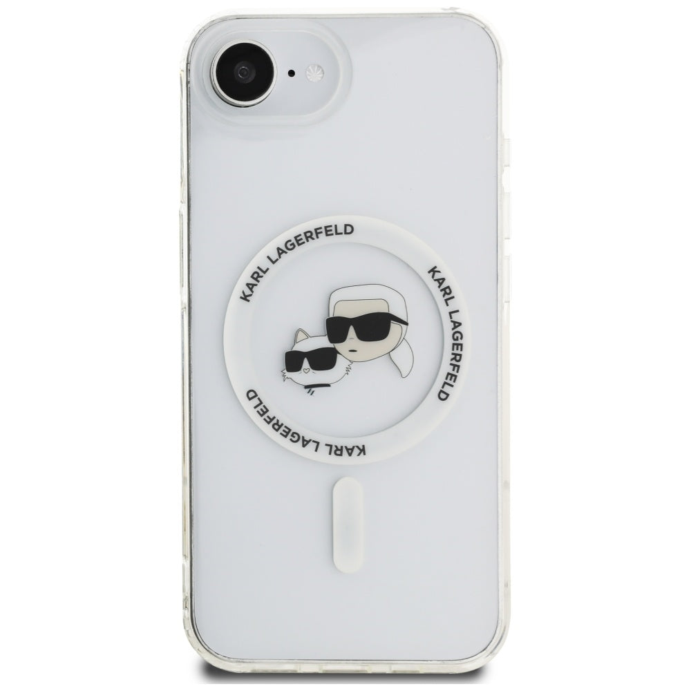 MagSafe Case for Apple iPhone 16e, Karl Lagerfeld, IML Metal Karl & Choupette's Heads, White