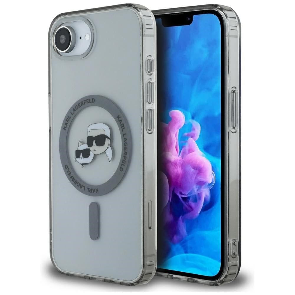 Θήκη MagSafe για Apple iPhone 16e, Karl Lagerfeld, IML Metal Karl & Choupette's Heads, Μαύρη