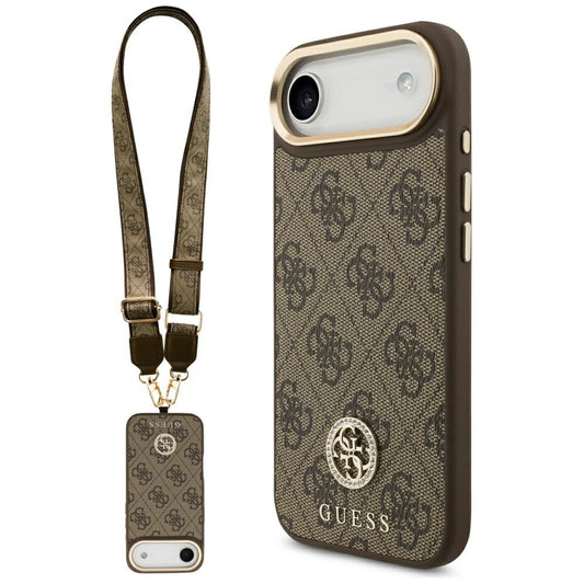Θήκη MagSafe για Apple iPhone 17 Air, Guess, 4G Strass Logo με Μεγάλο Λουρί, Καφέ