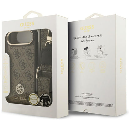 Θήκη MagSafe για Apple iPhone 17 Air, Guess, 4G Strass Logo με Μεγάλο Λουρί, Καφέ