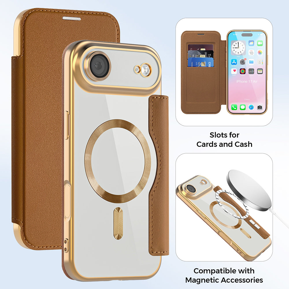 MagSafe Case for Apple iPhone 17 Air, Techsuit, SmartMag Book, Brown