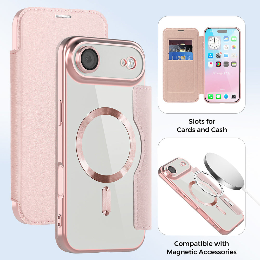Θήκη MagSafe για Apple iPhone 17 Air, Techsuit, SmartMag Book, Ροζ