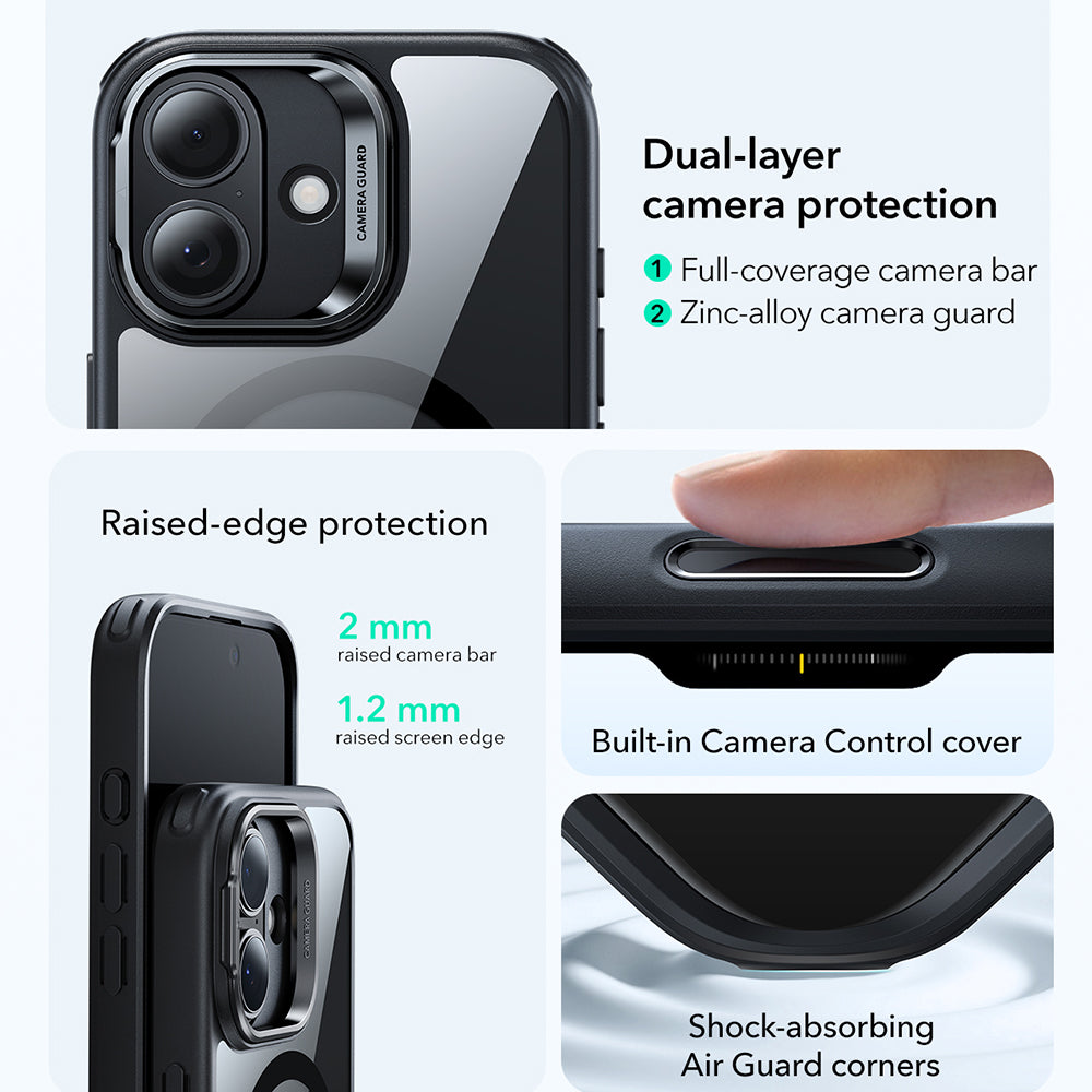 Θήκη MagSafe για Apple iPhone 17, ESR, Classic Hybrid Kickstand, Διάφανη Μαύρη