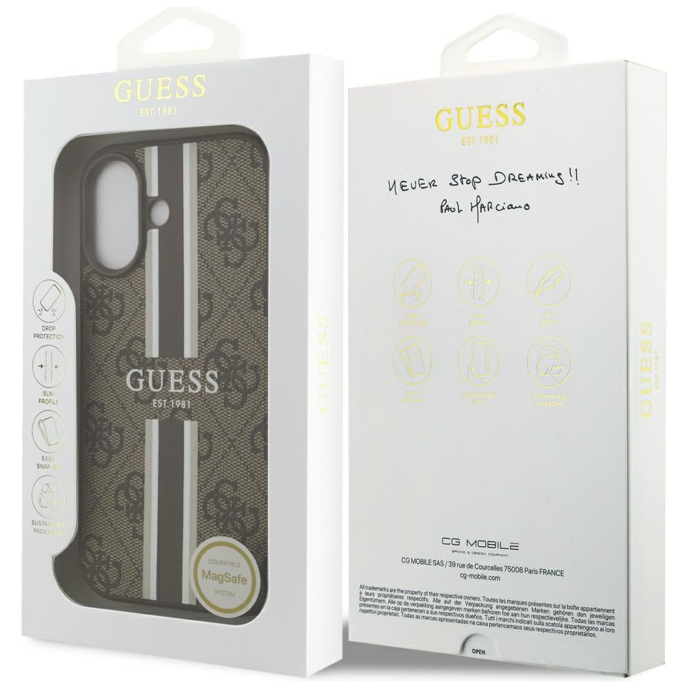 Θήκη MagSafe για Apple iPhone 17, Guess, 4G Printed Stripes, Καφέ