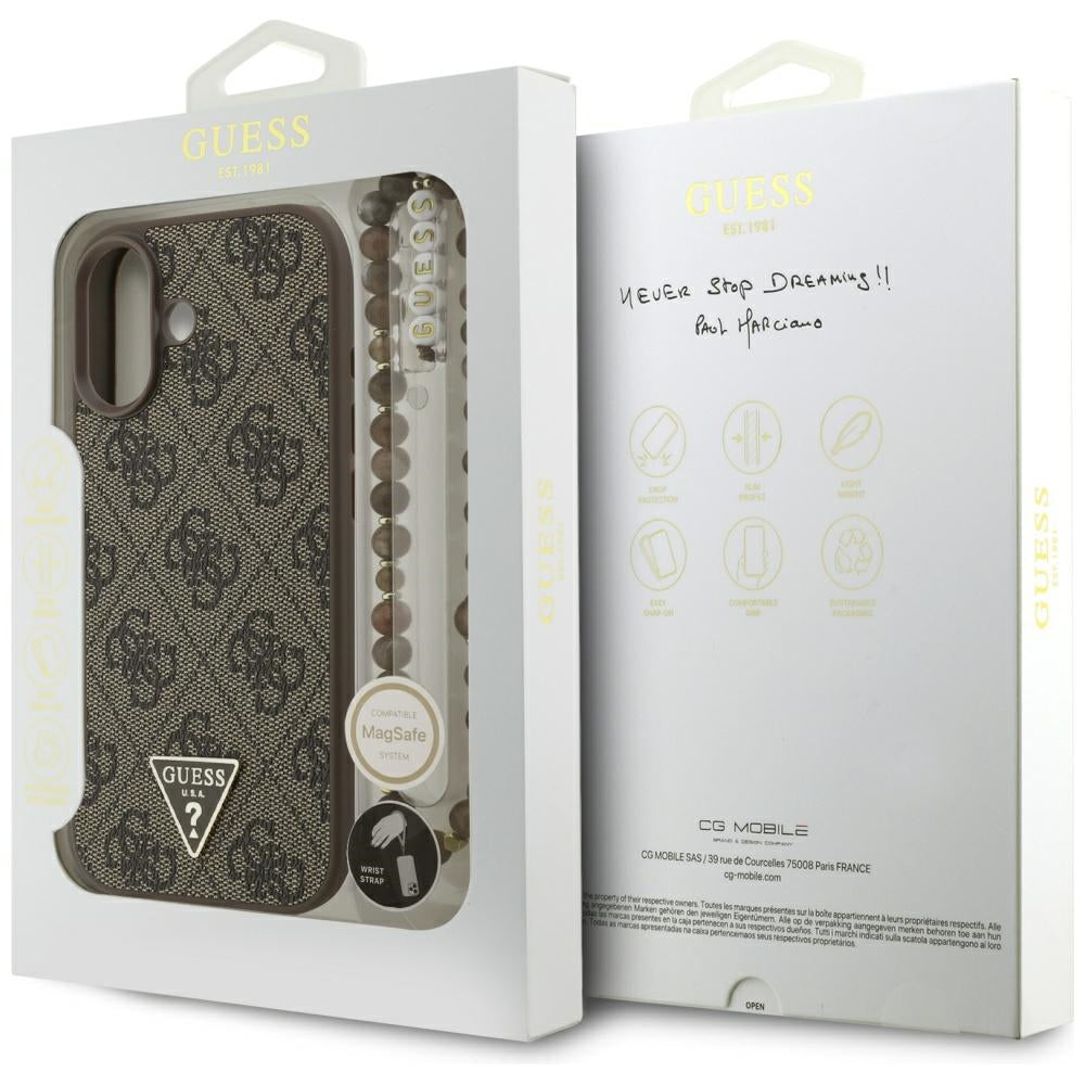 Θήκη MagSafe για Apple iPhone 17, Guess, 4G Triangle Logo Cord Strap, Καφέ