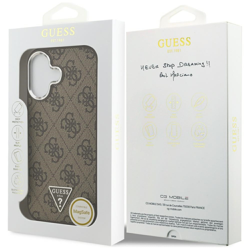 Θήκη MagSafe για Apple iPhone 17, Guess, 4G Triangle Logo, Καφέ Ασημί