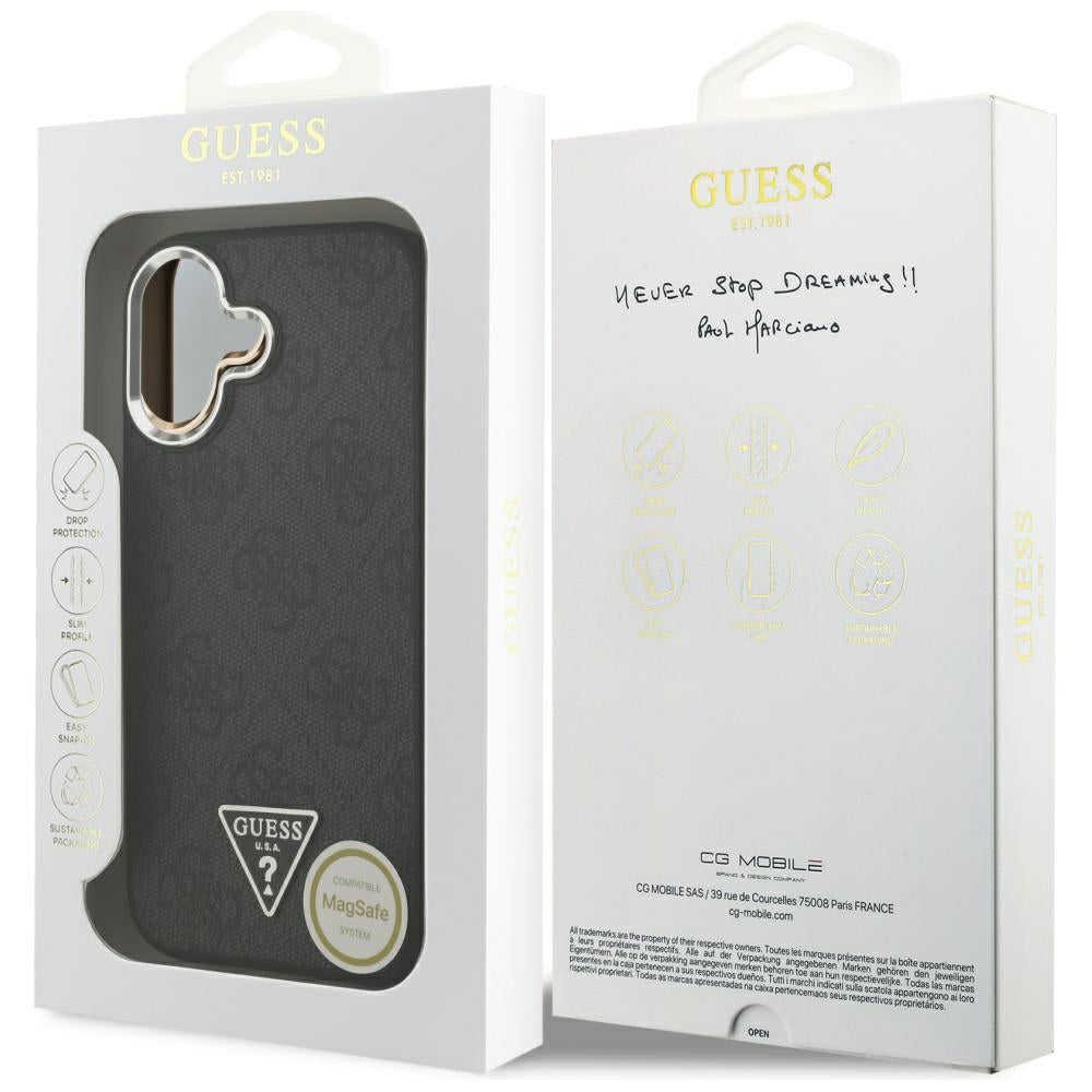 Θήκη MagSafe για Apple iPhone 17, Guess, 4G Triangle Logo, Μαύρη Ασημί