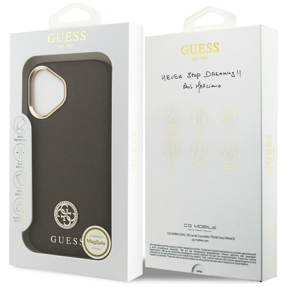 Θήκη MagSafe για Apple iPhone 17, Guess, Grained Strass Logo, Καφέ