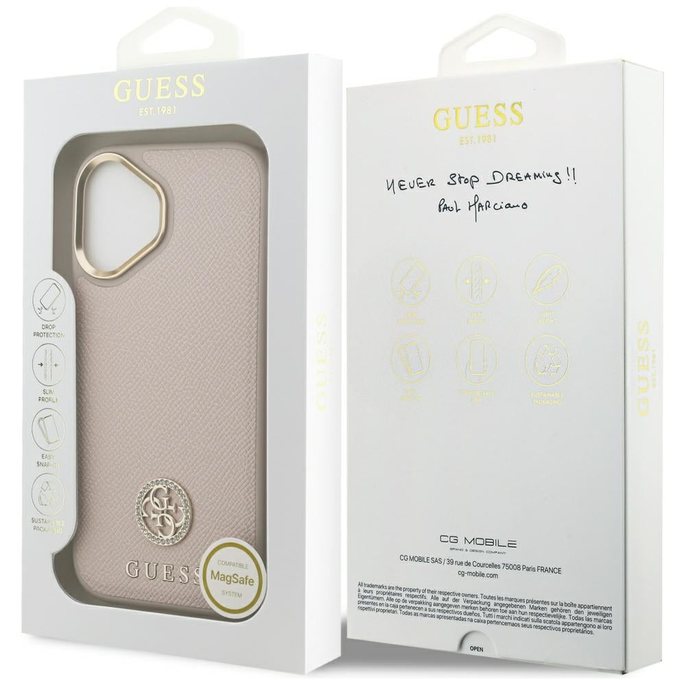 Θήκη MagSafe για Apple iPhone 17, Guess, Grained Strass Logo, Ροζ