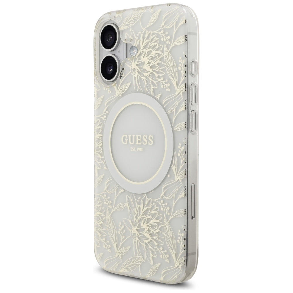 Θήκη MagSafe για Apple iPhone 17, Guess, IML Flowers with Pearl Strap, Λευκή