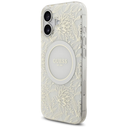 Θήκη MagSafe για Apple iPhone 17, Guess, IML Flowers with Pearl Strap, Λευκή