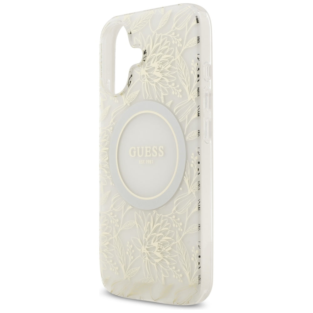 Θήκη MagSafe για Apple iPhone 17, Guess, IML Flowers with Pearl Strap, Λευκή